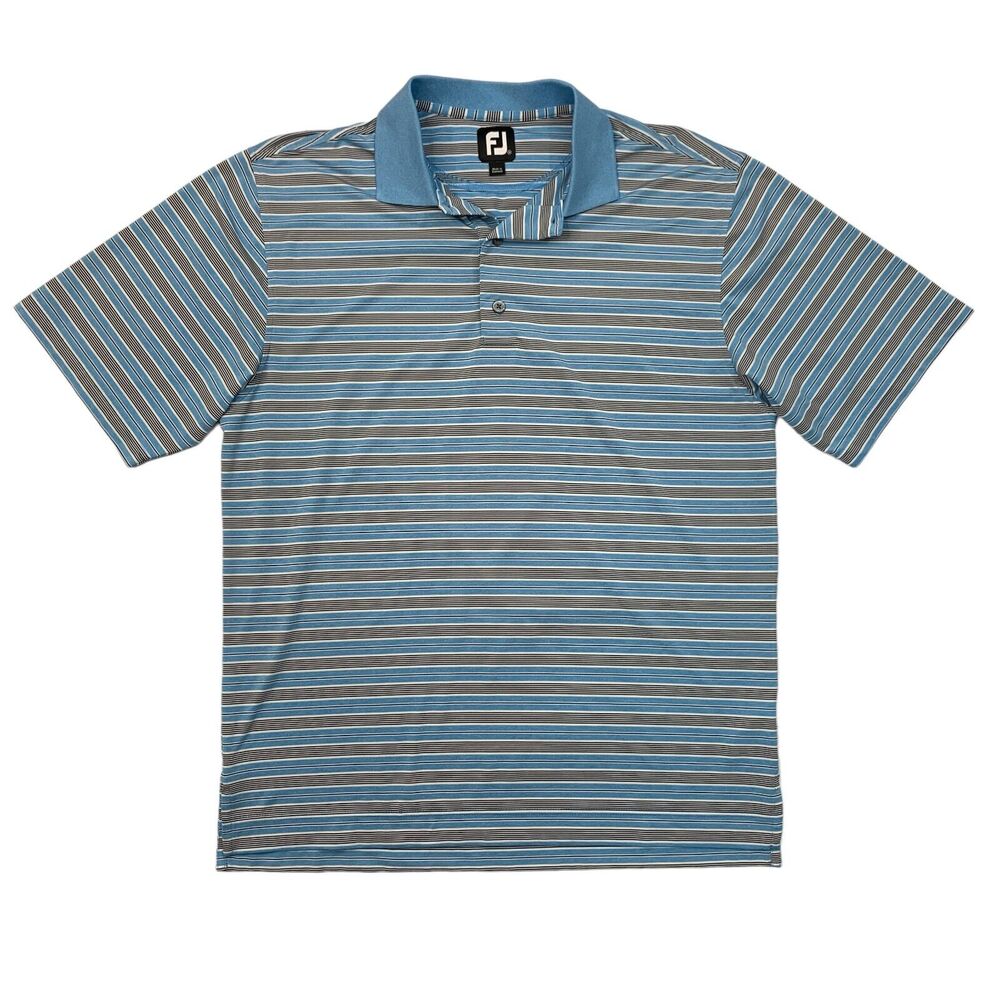 FJ FootJoy Polo Shirt Mens M Medium Delft Blue Striped Short Sleeve Performance